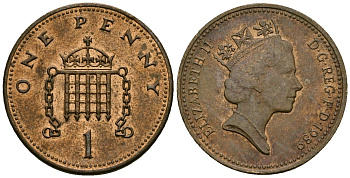 Великобритания 1 пенни 1989 Елизавета II (1952-2022) KM 935, Spink 4381 (B3) бронза 4167-1233