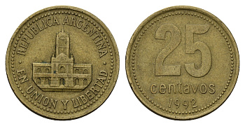 Аргентина 25 сентаво 1992 ратуша Буэнос-Айреса KM 110.1 алюминиевая бронза 4571-751
