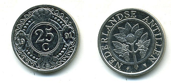 Нидерландские Антилы 25 центов 1991 Беатрикс (1980-2013) KM 35 никелированная сталь 35-756