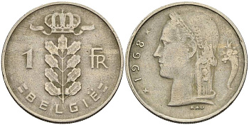 БЕЛЬГИЯ 1 ФРАНК 1968 BELGIE KM 143.1 медно-никель 4546-412