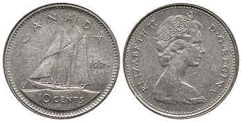 Канада 10 центов 1975 Елизавета II (1952-2022), парусник KM 77.1 никель 73-1731