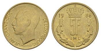 Люксембург 5 франков 1986 Герцог Жан (1964-1999) KM 60 алюминиевая бронза 4641-1045
