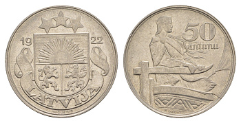 Латвия 50 сантимов 1922 год-тип KM 6 никель 4657-757