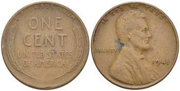 США 1 ЦЕНТ 1941 ЛИНКОЛЬН KM 132 бронза 218-868