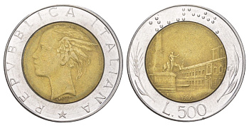 Италия 500 лир 1986 R KM 111 биметалл 4624-353
