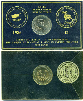 Кипр 1 фунт 1986 официальный буклет, охрана окружающей среды, муфлон, запайка KM 59 медно-никель UNC 5-4-3-78