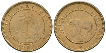 Либерия 1/2 цента 1937 KM 10 латунь aUNC 4585-1024