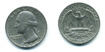 США 25 центов (квотер) 1972 Вашингтон KM 164a медь плакированная медно-никелем 59-735