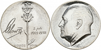 Норвегия 50 крон 1978 75 лет королю Олафу V KM 424 серебро UNC 00-00-00