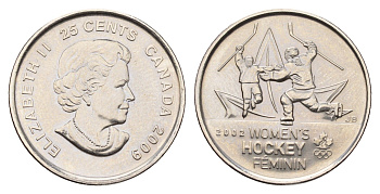 Канада 25 центов 2009 Победа женской сборной по хоккею на олимпиаде Солт-Лейк-Сити 2002 KM 1064 сталь плакированная никелем UNC 110-312