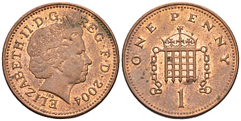 Великобритания 1 пенни 2004 Елизавета II (1952-2022) KM 986, Spink 4710 (B5) сталь плакированная медью 4609-617