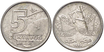 БРАЗИЛИЯ 5 СЕНТАВО 1989 РЕФОРМА 1989-1990 KM 612 нержавеющая сталь 105-928