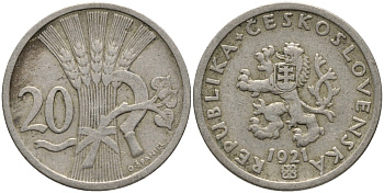 Чехословакия 20 геллеров 1921 KM 1 медно-никель 71-1516