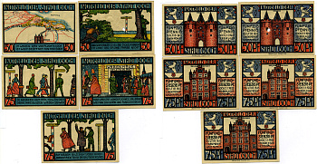 ГОХ НАБОР ИЗ 5 БАНКНОТ 1922 1 ЯНВАРЯ 1922, НОТГЕЛЬД (50, 50, 75, 75, 75 ПФЕННИГОВ), НОМЕР 1, 2, 4, 5, 6, ЗЕМЛЯ СЕВЕРНЫЙ РЕЙН-ВЕСТФАЛИЯ Grabowski 445.3а бумага 2193-6-3-2