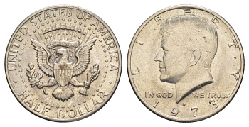 США 1/2 доллара (50 центов) 1973 Джон Кеннеди KM 202b медь плакированная медно-никелем aUNC 4526-1221