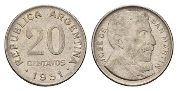 Аргентина 20 сентаво 1951 KM 48 медно-никель 4679-823
