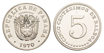 Панама 5 сентесимо 1970 тираж 9.528 экземпляров KM 23.2 медно-никель PROOF 1524-744