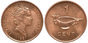 Соломоновы острова 1 цент 1987 Елизавета II (1953-) KM 24 сталь плакированная бронзой aUNC 4602-866