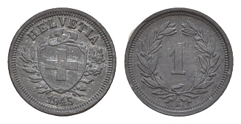 Швейцария 1 раппен 1945 B KM 3a цинк UNC 633-1144
