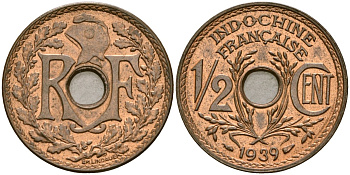 Французский Индокитай 1/2 сантима 1939 KM 20 бронза 4147-163