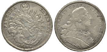 Бавария 1 талер 1759 А, Максимилиан III Иосиф (1745-1777), МОНДВОР MUNICH, KM 223.2, Dav. 1952 серебро 00-1067-1-21