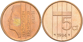 Нидерланды 5 центов 1984 Беатрикс (1980-2013) KM 202 бронза UNC 4116-235