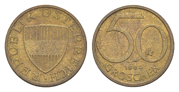 Австрия 50 грошей 1984 KM 2885 алюминиевая бронза UNC 4124-333