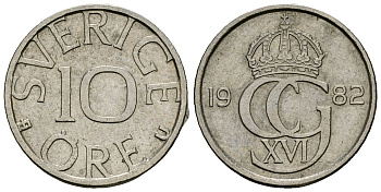 Швеция 10 эре 1982 Карл XVI Густав (1973- ) KM 850 медно-никель 4173-1035