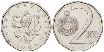 Чехия 2 кроны 1994 b’ KM 9 сталь плакированная никелем aUNC 4516-556