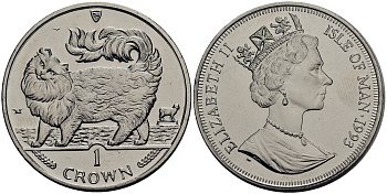 Остров Мэн 1 крона 1993 кошка Мейн-кун КМ 353 медно-никель UNC M92-05