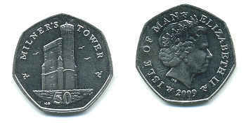 ОСТРОВ МЭН 50 ПЕНСОВ 2009 БАШНЯ МИЛНЕРСА KM 1258 медно-никель UNC 540-322