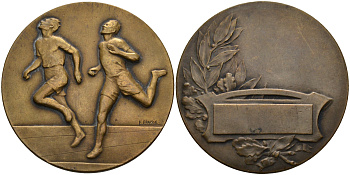 Германия спортивная медаль ND победителю в забеге, диаметр 41 мм. вес 34,3 гр., F. FRAISSE бронза 1095-9-44