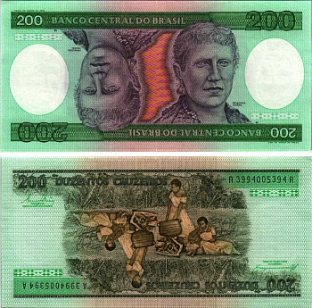 БРАЗИЛИЯ 200 КРУЗЕЙРО 1984 ПОДПИСЬ 21, СЕРИЯ А 14810 Pick 199b бумага UNC (ПРЕСС) 8518-50-2-1