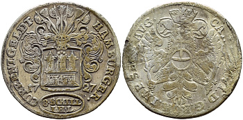 Гамбург 8 шиллингов 1727 IHL, с подвески KM 165 серебро 00-00