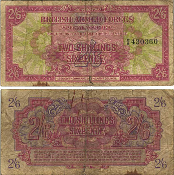 АНГЛИЯ 2 ШИЛЛИНГА 6 ПЕНСОВ 1946 ПЕРВАЯ СЕРИЯ, ДЛЯ ВООРУЖЕННЫХ СИЛ, СПЕЦИАЛЬНЫЙ ВАУЧЕР Pick M12a бумага F+ 7551-36-3-1