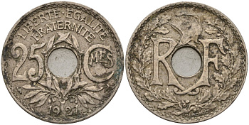 Франция 25 сантимов 1927 KM 867a, Le Franc 171.7 медно-никель 4143-427