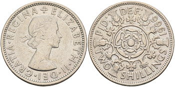 Великобритания 2 шиллинга (флорин) 1966 Елизавета II (1952-2022) KM 906, Spink 4146 медно-никель 4367-1235