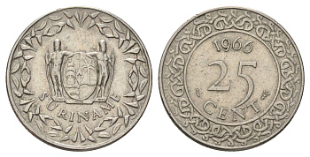 Суринам 25 центов 1966 KM 14 медно-никель 4124-852