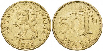 ФИНЛЯНДИЯ 50 ПЕННИ 1978 K KM 48 алюминиевая бронза 212-1045