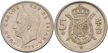 Испания 5 песет 1975 (79) Хуан Карлос I (1975-2014) KM 807 медно-никель 4155-642