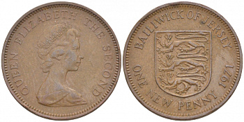 Джерси 1 новый пенни 1971 Елизавета II (1952-2022), герб KM 30 бронза 4547-1113