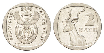 ЮАР 2 ранда 2010 KM 498 медь плакированная никелем 4628-257