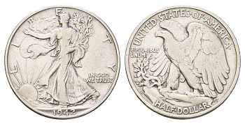 США 1/2 доллара (50 центов) 1942 D KM 142 серебро 4044-322