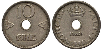 Норвегия 10 эре 1925 Хокон VII (1905-1957) KM 383 медно-никель 4549-946