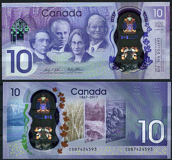 Канада 10 долларов 2017 150 лет основанию Канады Pick 112 пластик UNC (пресс) 447-24-1