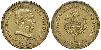 Уругвай 1 песо 1965 KM 46 алюминиевая бронза 24-853