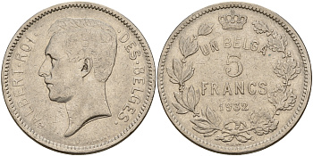 Бельгия 5 франков 1932 Belges KM 97.1 никель    4157-822