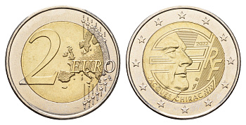 Франция 2 евро 2022 Жак Ширак KM 3066 биметалл UNC 67-955