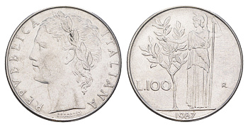 Италия 100 лир 1987 R, Афина в доспехах KM 96.1 нержавеющая сталь 4556-312