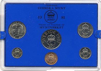 Швеция набор монетного двора из 6 монет 1981 в пластике, Карл XVI Густав (1973- ) KM MS19 UNC 7-5-7-186